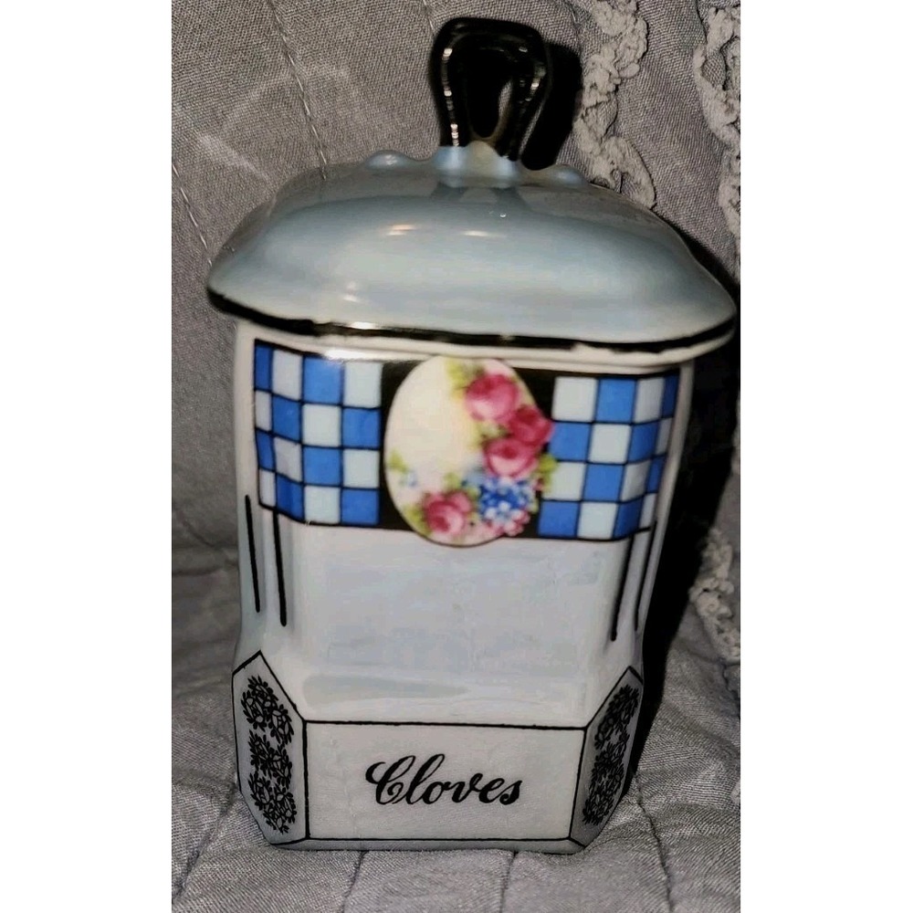 Vtg Victoria China Czechoslovakia Blue Lusterware Clove Canister Art Deco Granny